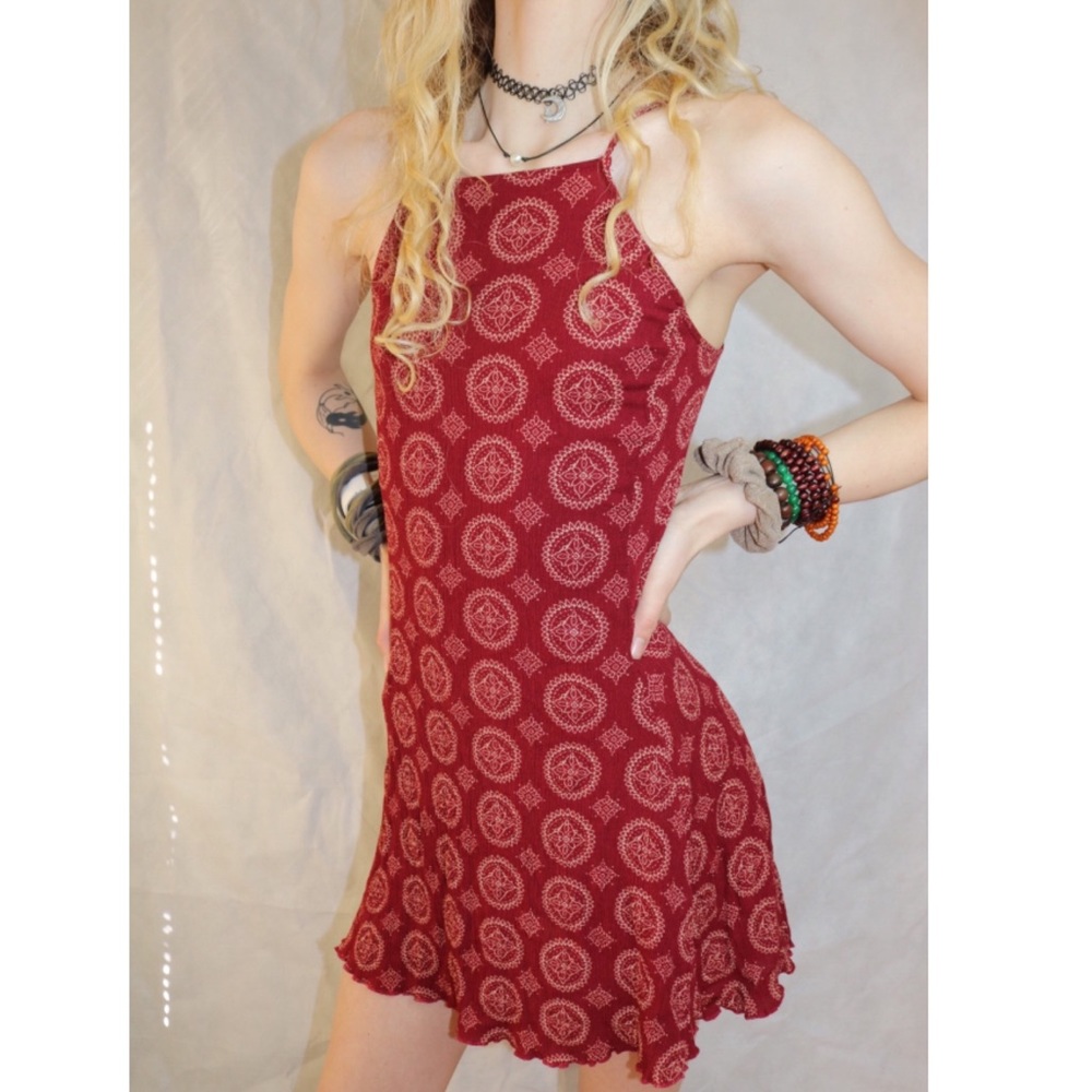Brandy Melville Red Paisley Short Strap Tank Dress
